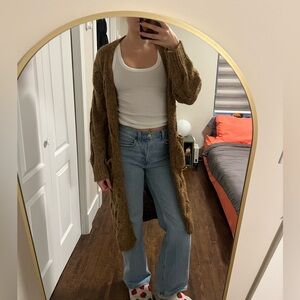 Elegant Brown Long Cardigan Sweater